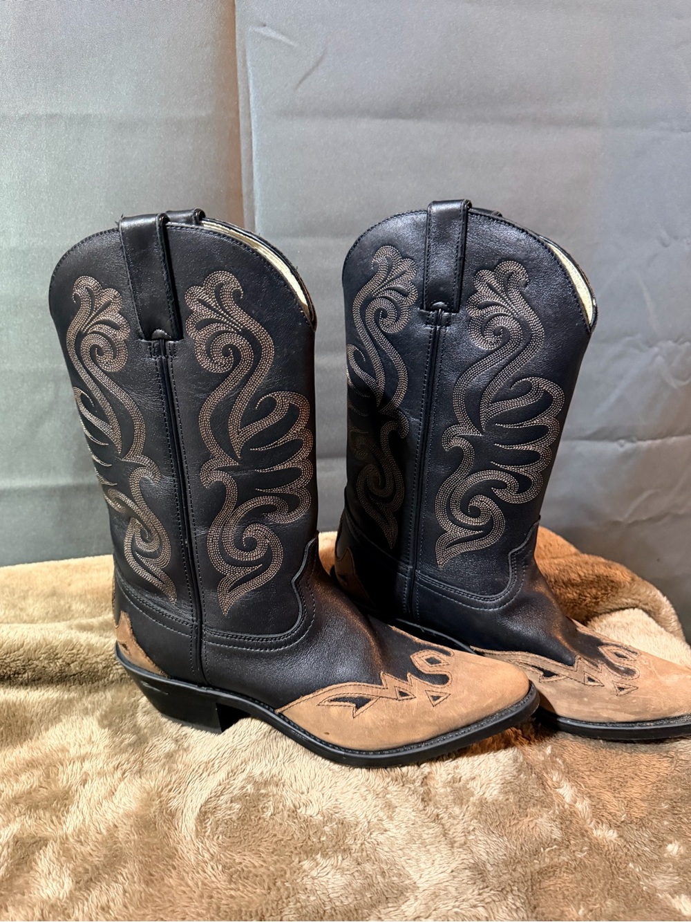 Durango Black Shaft Brown Suede Toe Western Cowboy Boots